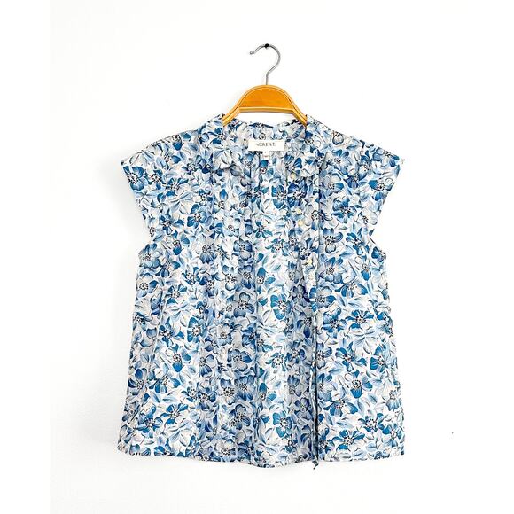 THE GREAT. The Wren Blue Floral Cotton Cap Sleeve Button Down Top size 0 or XS - Picture 5 of 14